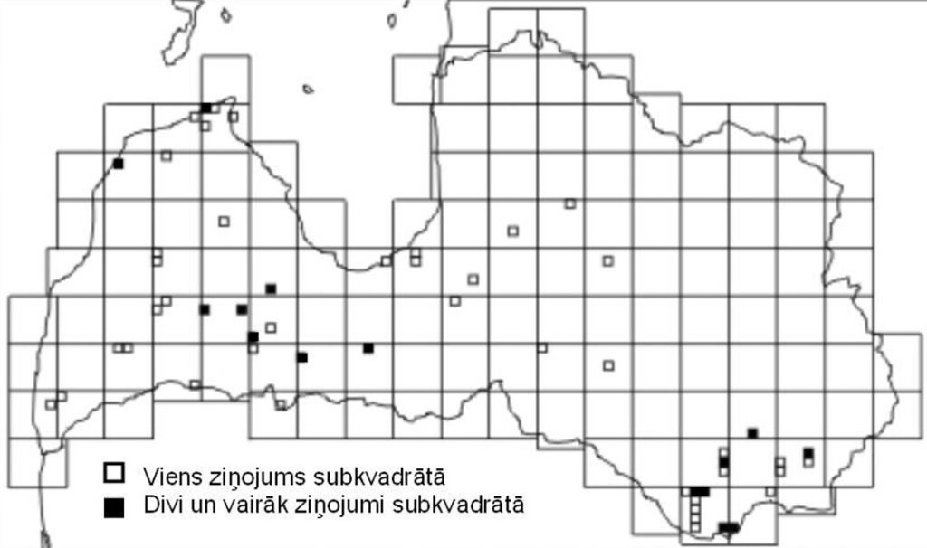 E.orbicularis atradņu izvietojums Latvijā